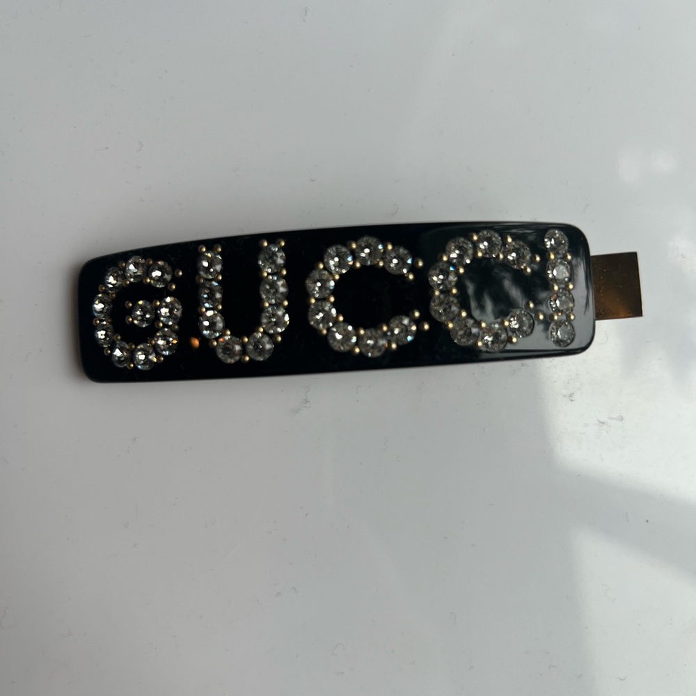 Gucci Black Hair Clip with Crystal Detailing